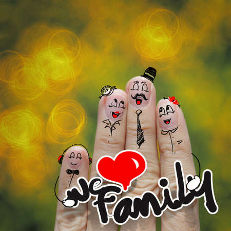 the happy finger family holding we love family wordの写真素材