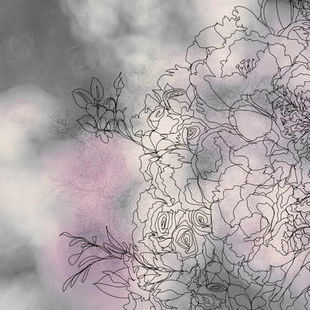 hand drawn abstract flowers on blurred flower backgroundの写真素材