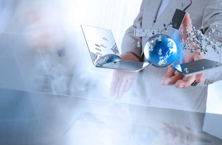 businessman shows modern technology as concept businessman shows modern technology as concept