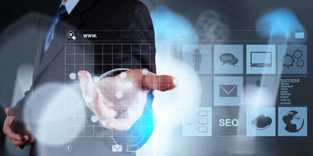 businessman working with new modern computer show social network structure as conceptの写真素材