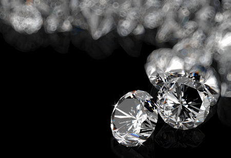 diamonds on black surface backgroundの写真素材