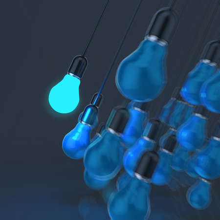 creative idea and leadership concept light bulb on grey backgroundの写真素材
