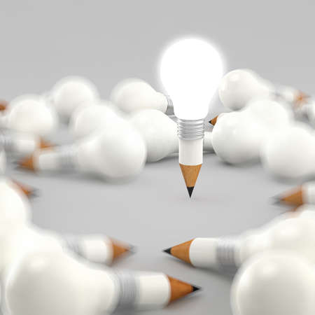 drawing idea pencil and light bulb concept creativeの写真素材