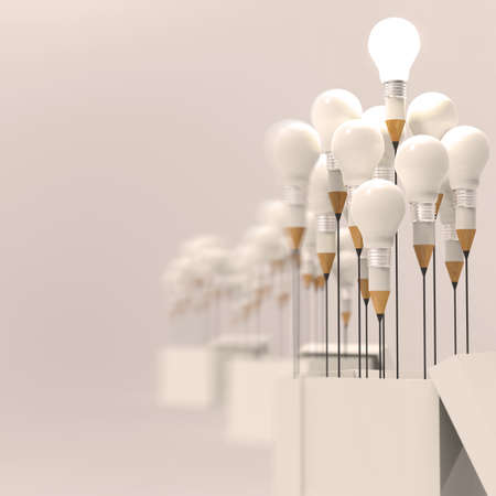 drawing idea pencil and light bulb concept outside the box as creative and leadership conceptの写真素材