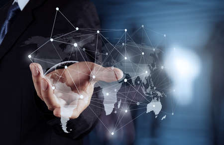 businessman working with new modern computer show social network structure as conceptの写真素材