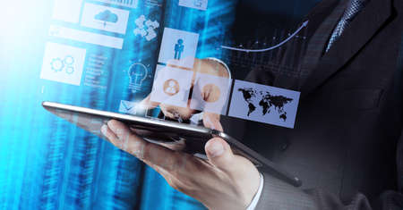 Double exposure of businessman shows modern technology as conceptの写真素材