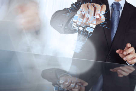 businessman hand drawing creative business strategy with light bulb as conceptの写真素材