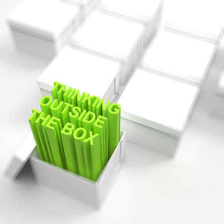 3d open box with extrude text as thinking outside the box conceptの写真素材