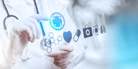 Medicine doctor hand working with modern computer interface as medical concept
