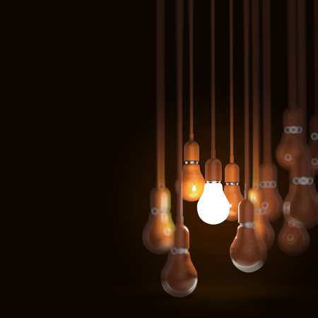 creative idea and leadership concept with 3d orange light bulbの写真素材