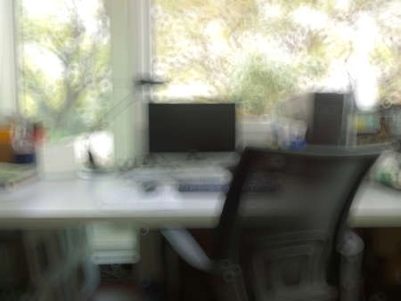 abstract office with computer blur backgroundの写真素材