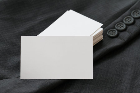 Blank corporate identity package business card with dark grey suit  background.