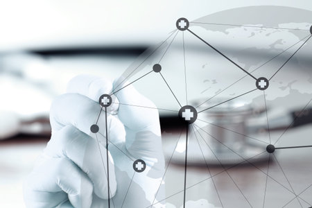 Medicine doctor hand working with modern computer interface as medical network concept