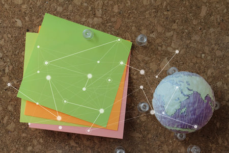 hand drawn texture globe with blank social media diagram on digital tablet computer as internet concept and bokeh exposure Elements of this image furnished by NASAの写真素材