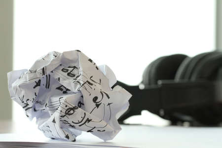composing music concept with shallow DOF evenly matched jack of headphone and copy spaceの写真素材