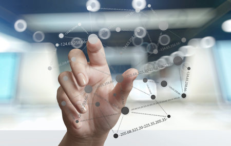 businessman hand working with new modern computer show social network structure as concept