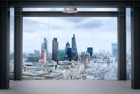 interior space of modern empty office interior with london city