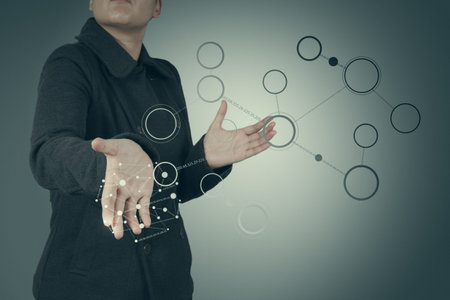 Businesswoman working with new modern computer show social network structure