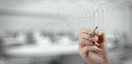 close up of business hand working with new modern computer and business strategy as conceptの写真素材