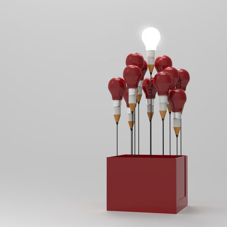 drawing idea pencil and light bulb concept outside the box as creative and leadership concept