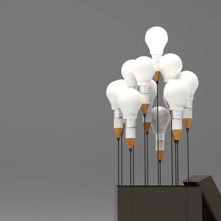 drawing idea pencil and light bulb concept outside the box as creative and leadership conceptの写真素材