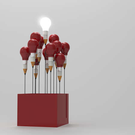 drawing idea pencil and light bulb concept outside the box as creative and leadership conceptの写真素材