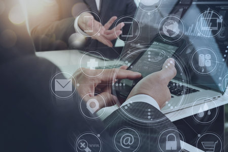 Designer Businessman hand using smart phone,mobile payments online shopping,omni channel,digital...