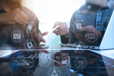 Designer Businessman hand using smart phone,mobile payments online shopping,omni channel,digital...