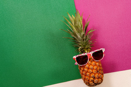 Summer and Holiday concept.Hipster Pineapple Fashion Accessories and Fruits on colorful background