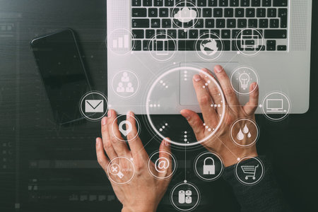 cyber security internet and networking concept.Businessman hand working with VR screen padlock icon...