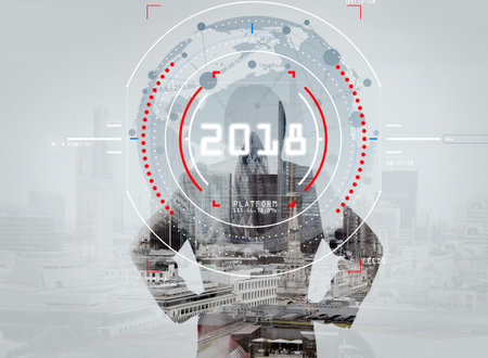 Businessman focus on year 2018. Business new year technology concept.