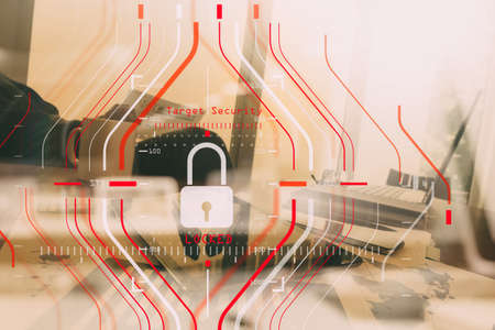 General Data Protection Regulation (GDPR) and Security concept.Computer Halogram target protection locked with success on business finance working and technology.の写真素材
