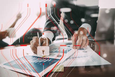 General Data Protection Regulation (GDPR) and Security concept.Computer Halogram target protection locked with success on business finance working and technology.の写真素材