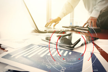 Concept of target focus digital diagram,graph interfaces,virtual UI screen,connections...