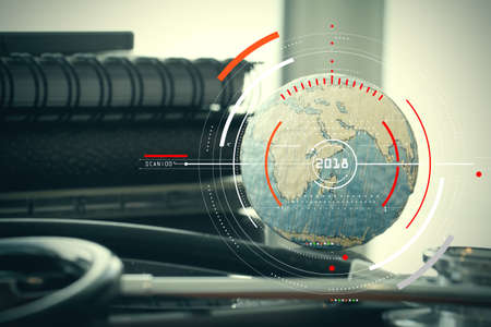 Concept of target focus digital diagram,graph interfaces,virtual UI screen,connections netwoork.medical doctor woork analist working at modern hospitalの写真素材