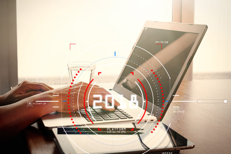 Concept of target focus digital diagram 2018,graph interfaces,virtual UI screen,connections...