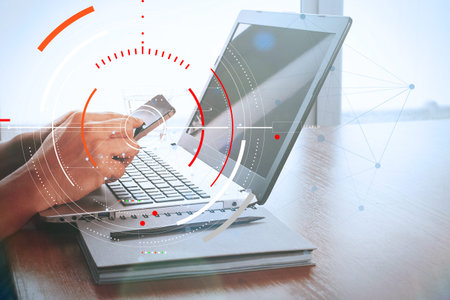 Concept of target focus digital diagram,graph interfaces,virtual UI screen,connections...