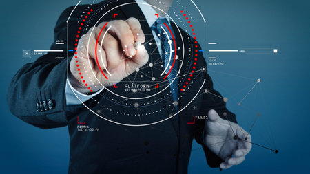 Concept of target focus digital diagram,graph interfaces,virtual UI screen,connections...