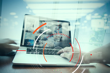 Concept of target focus digital diagram,graph interfaces,virtual UI screen,connections...