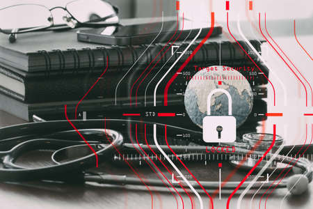General Data Protection Regulation (GDPR) and Security concept.Computer Halogram target protection locked with success on business medical and health care working and technology.の写真素材