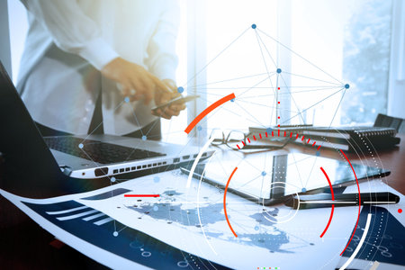 Concept of target focus digital diagram,graph interfaces,virtual UI screen,connections...