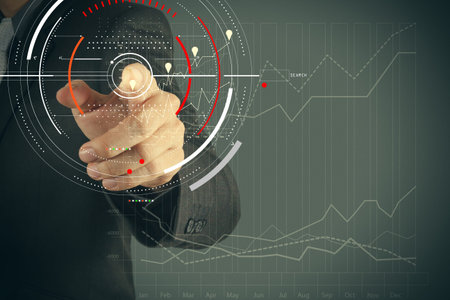 Concept of target focus digital diagram,graph interfaces,virtual UI screen,connections...