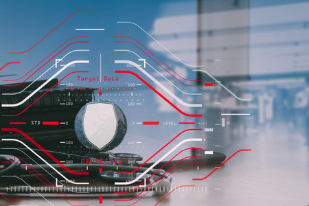 Data Security system Shield Protection Verification concept with computer halogram scanning on data...