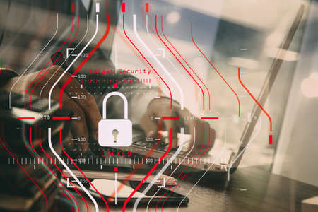 General Data Protection Regulation (GDPR) and Security concept.Computer Halogram target protection locked with success on Smart phone with all network working and technology.の写真素材