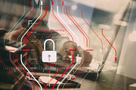 General Data Protection Regulation (GDPR) and Security concept.Computer Halogram target protection locked with success on Smart phone with all network working and technology.