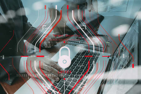 General Data Protection Regulation (GDPR) and Security concept.Computer Halogram target protection locked with success on business finance working and technology.の写真素材