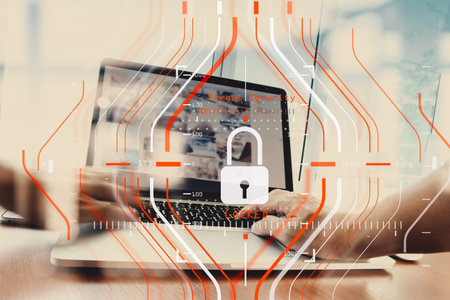 General Data Protection Regulation (GDPR) and Security concept.Computer Halogram target protection locked with success on business finance working and technology.の写真素材