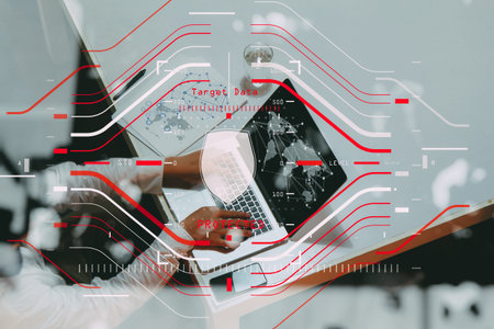 Data Security system Shield Protection Verification concept with computer halogram scanning on data of business and all technologyの写真素材
