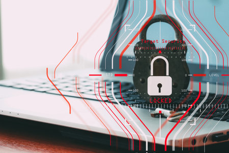 General Data Protection Regulation (GDPR) and Security concept.Computer Halogram target protection locked with success on business working and technology network.の写真素材