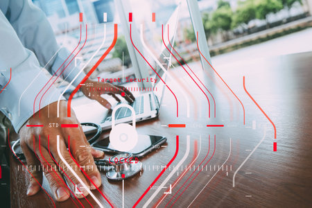 General Data Protection Regulation (GDPR) and Security concept.Computer Halogram target protection locked with success on business medical and health care working and technology.の写真素材